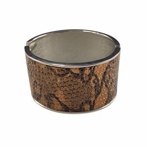 Brown Faux Reptile Silvertone Hinge Cuff Bracelet